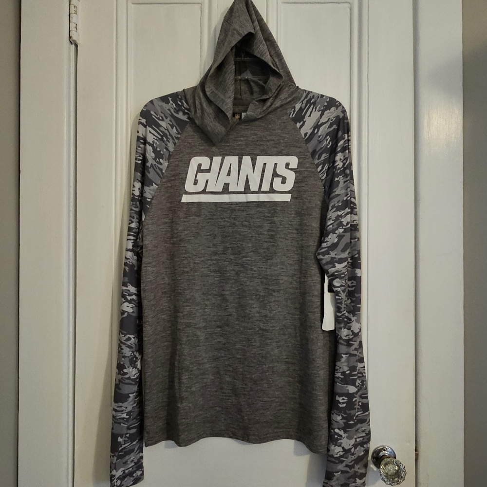 NWT NFL Team Apparel New York Giants Mens Small Lightweight Hood Shirt Gray Camo